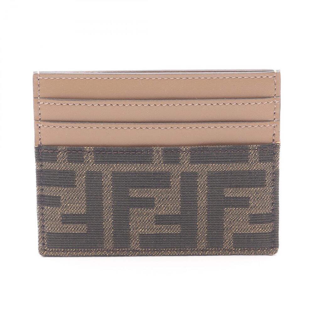 Fendi Zucca Card Case Leather Brown Black